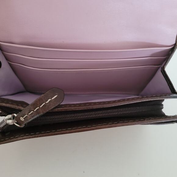 Coach Wallet Canvas Leather Brown Purple Designer Medium Bifold Logo - Picture 6 of 14